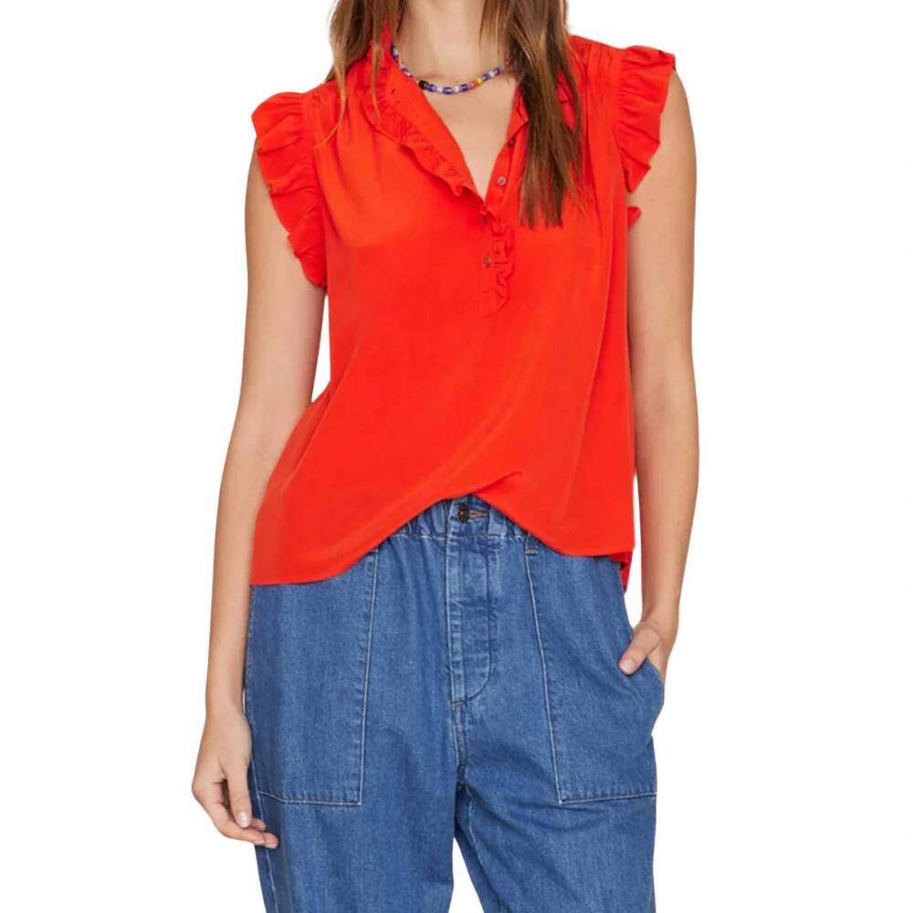 NEW XIRENA silk brenna sleeveless top in flame scarlet